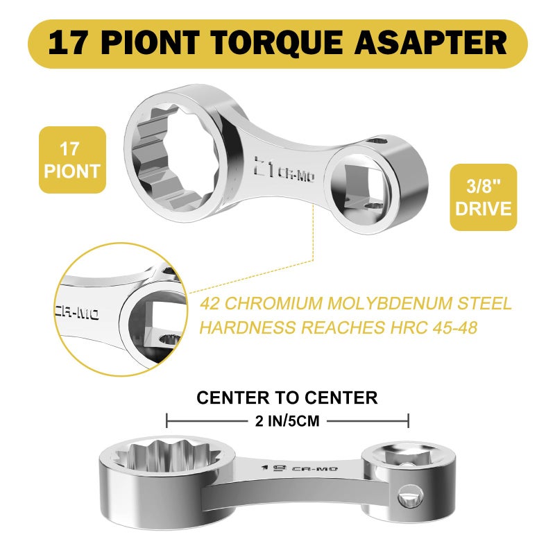 ANPUDS Torque Adapter Set  17 pcs Metric 12 Point Torque Adapter Extension Set  3/8"" Torque Wrench Adapter with 8  9  10  11  12  13  14  15  16  17  18  19  20  21  22mm  1/2''+1/4'' + Bit Adapter - Image 3